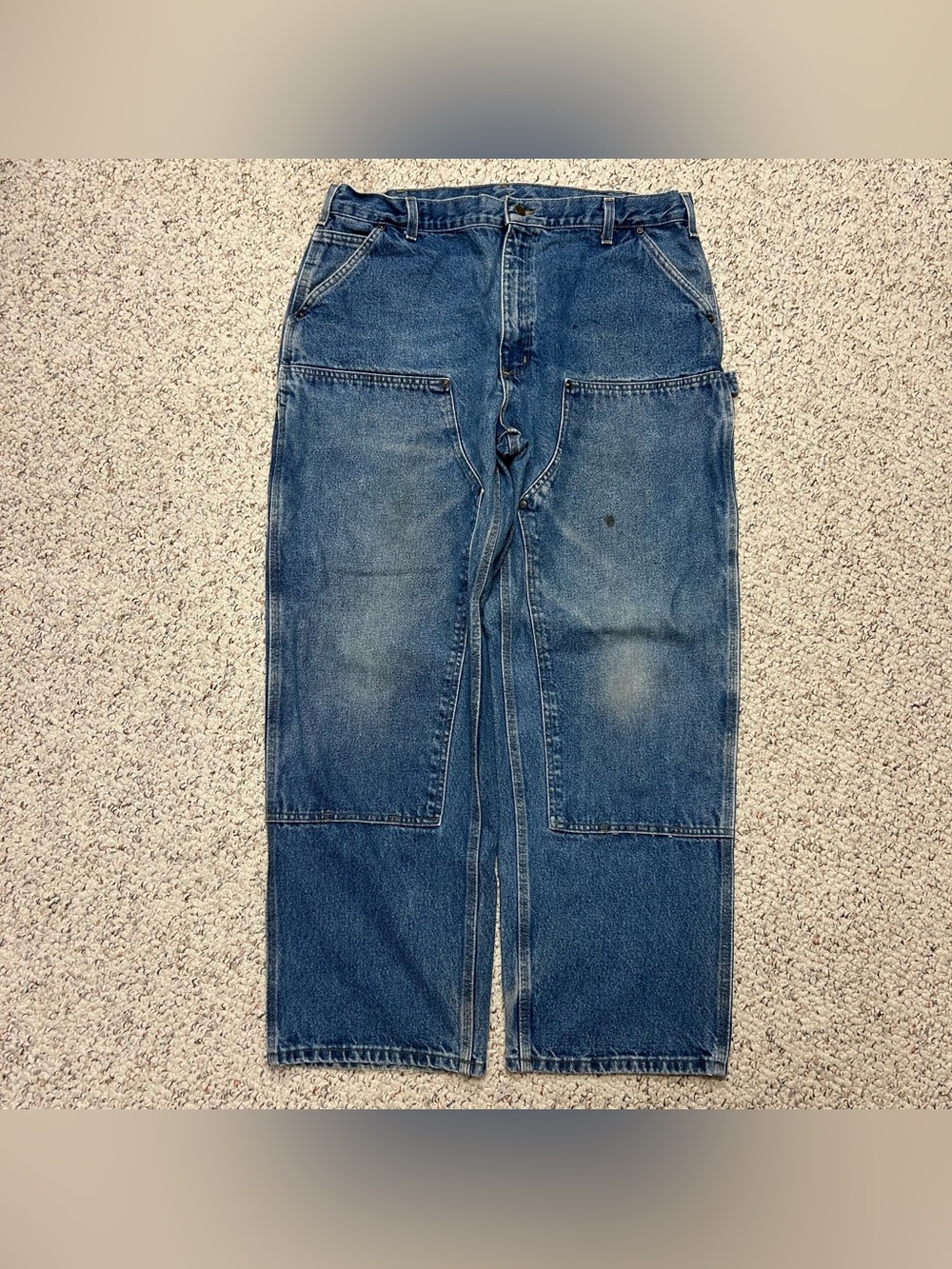 Vintage Carhartt Blue Denim Double Knee Carpenter Jeans 40x32 USA Faded B73-DST